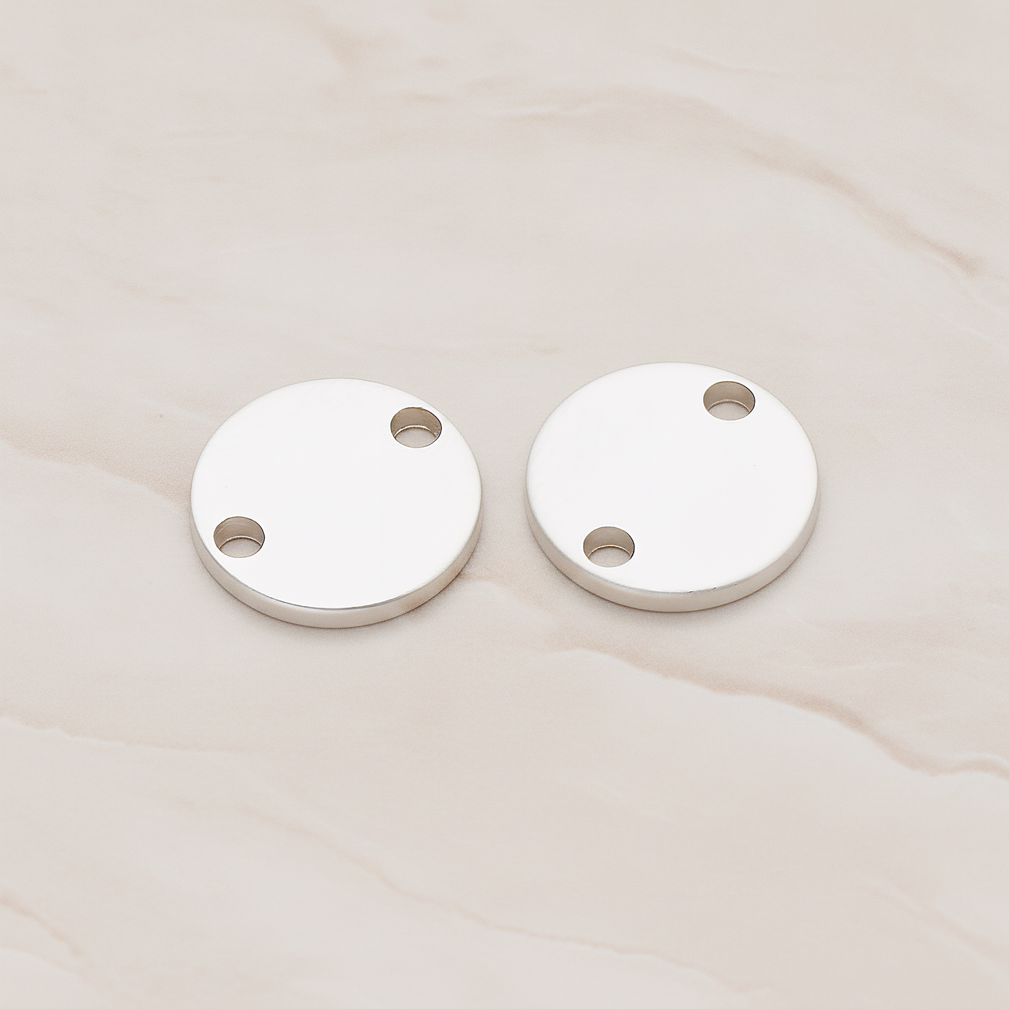 12mm Round Disk Tag Connector, 2 Pc on warm marble background (PD.1011-02)