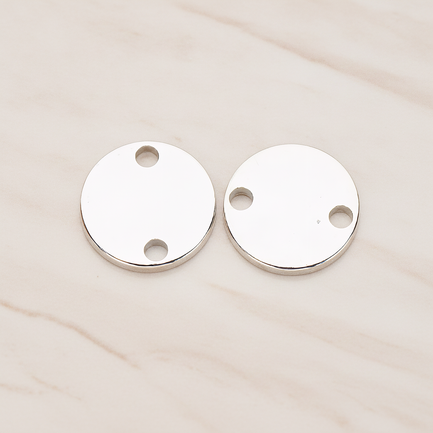 12mm Round Disk Tag Connector, 2 Pc on warm marble background (PD.1011-02)
