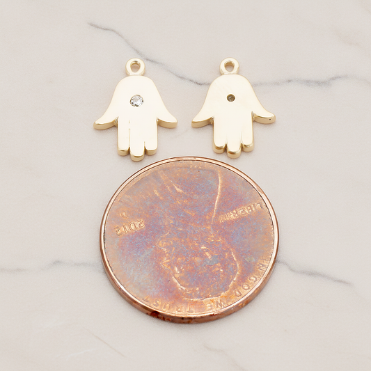 Cubic Setting Hamsa Pendant, 2 Pc on warm marble background (PD.1018)