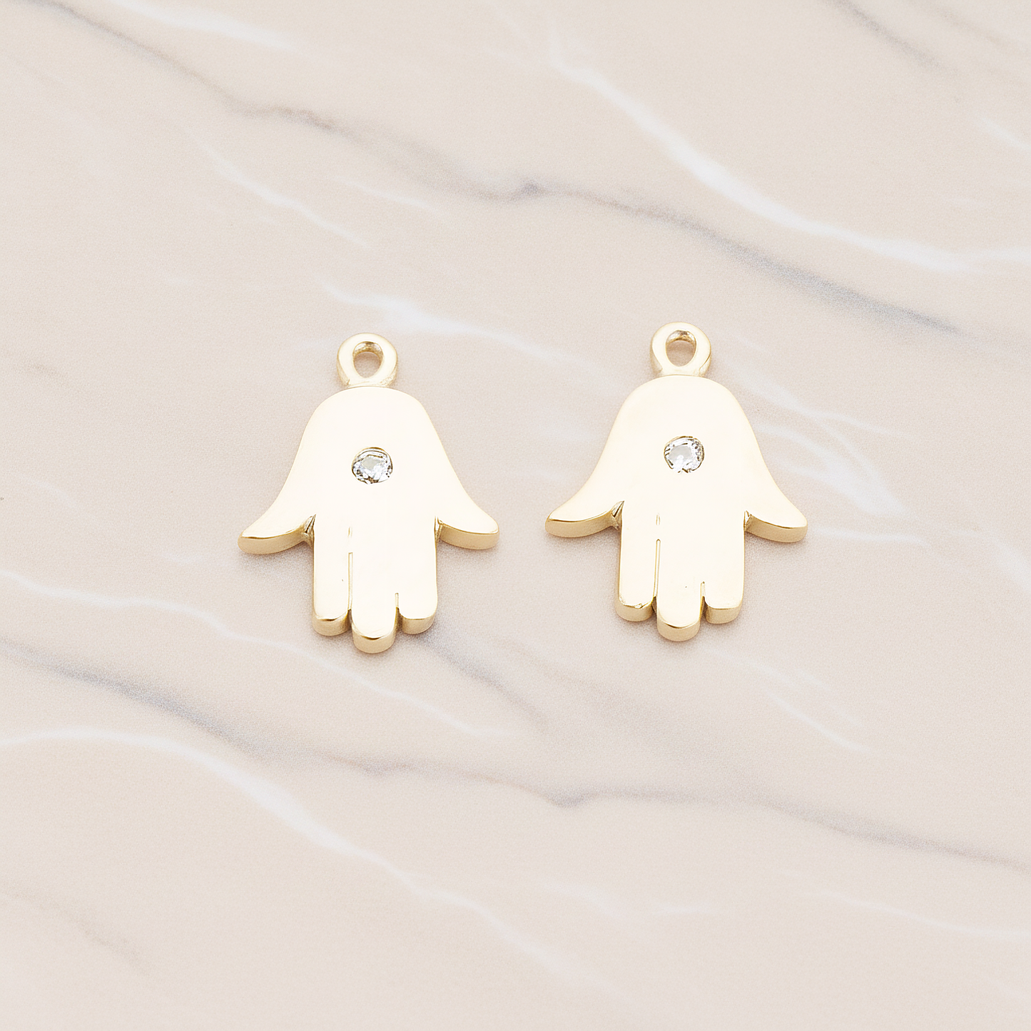 Cubic Setting Hamsa Pendant, 2 Pc on warm marble background (PD.1018)
