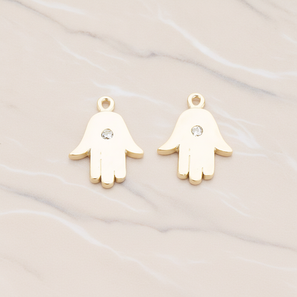 Cubic Setting Hamsa Pendant, 2 Pc on warm marble background (PD.1018)