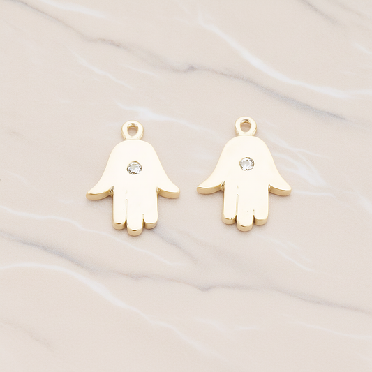 Cubic Setting Hamsa Pendant, 2 Pc on warm marble background (PD.1018)