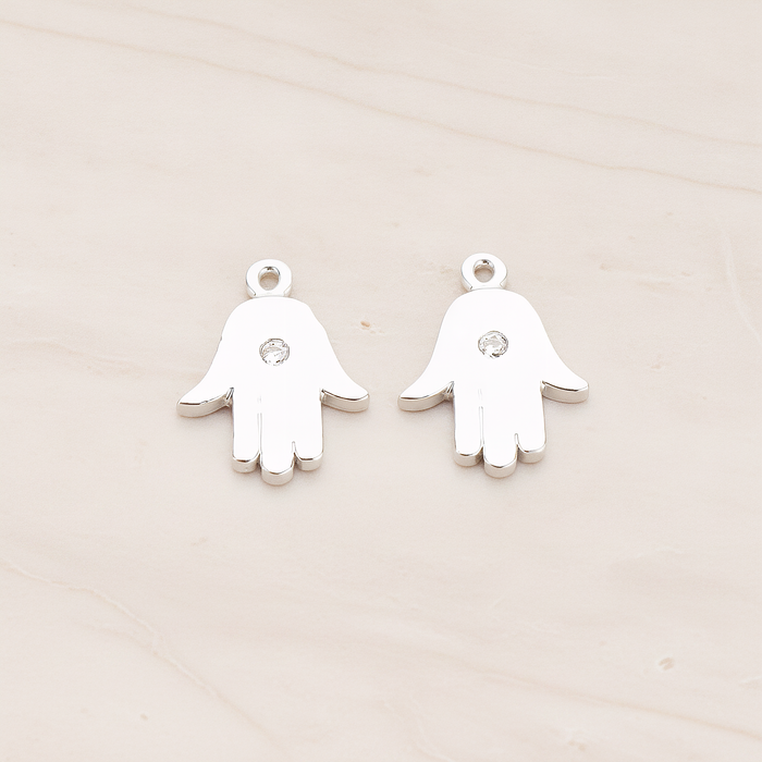 Cubic Setting Hamsa Pendant, 2 Pc on warm marble background (PD.1018)