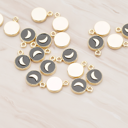 Round Heart or Moon or Peace or Star of Hand or Crown Pendant, 2 Pc on warm marble background (PD.1030-BL)