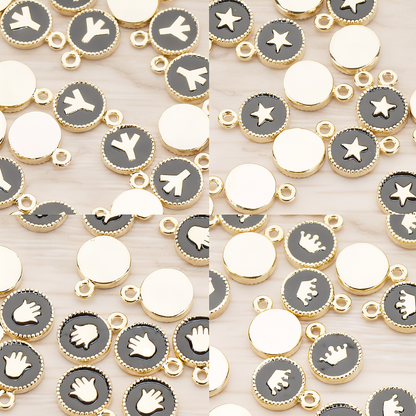 Round Heart or Moon or Peace or Star of Hand or Crown Pendant, 2 Pc on warm marble background (PD.1030-BL)