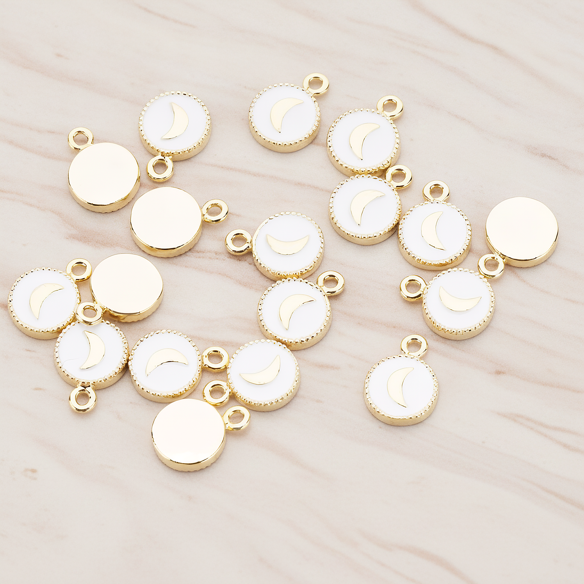 Round Heart or Moon or Peace or Star of Hand or Crown Pendant, 2 Pc on warm marble background (PD.1030-WH)