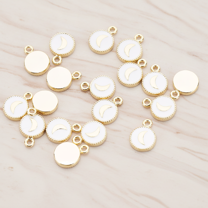 Round Heart or Moon or Peace or Star of Hand or Crown Pendant, 2 Pc on warm marble background (PD.1030-WH)