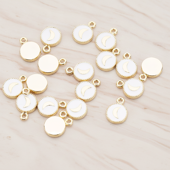 Round Heart or Moon or Peace or Star of Hand or Crown Pendant, 2 Pc on warm marble background (PD.1030-WH)
