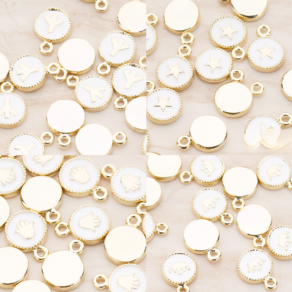 Round Heart or Moon or Peace or Star of Hand or Crown Pendant, 2 Pc on warm marble background (PD.1030-WH)