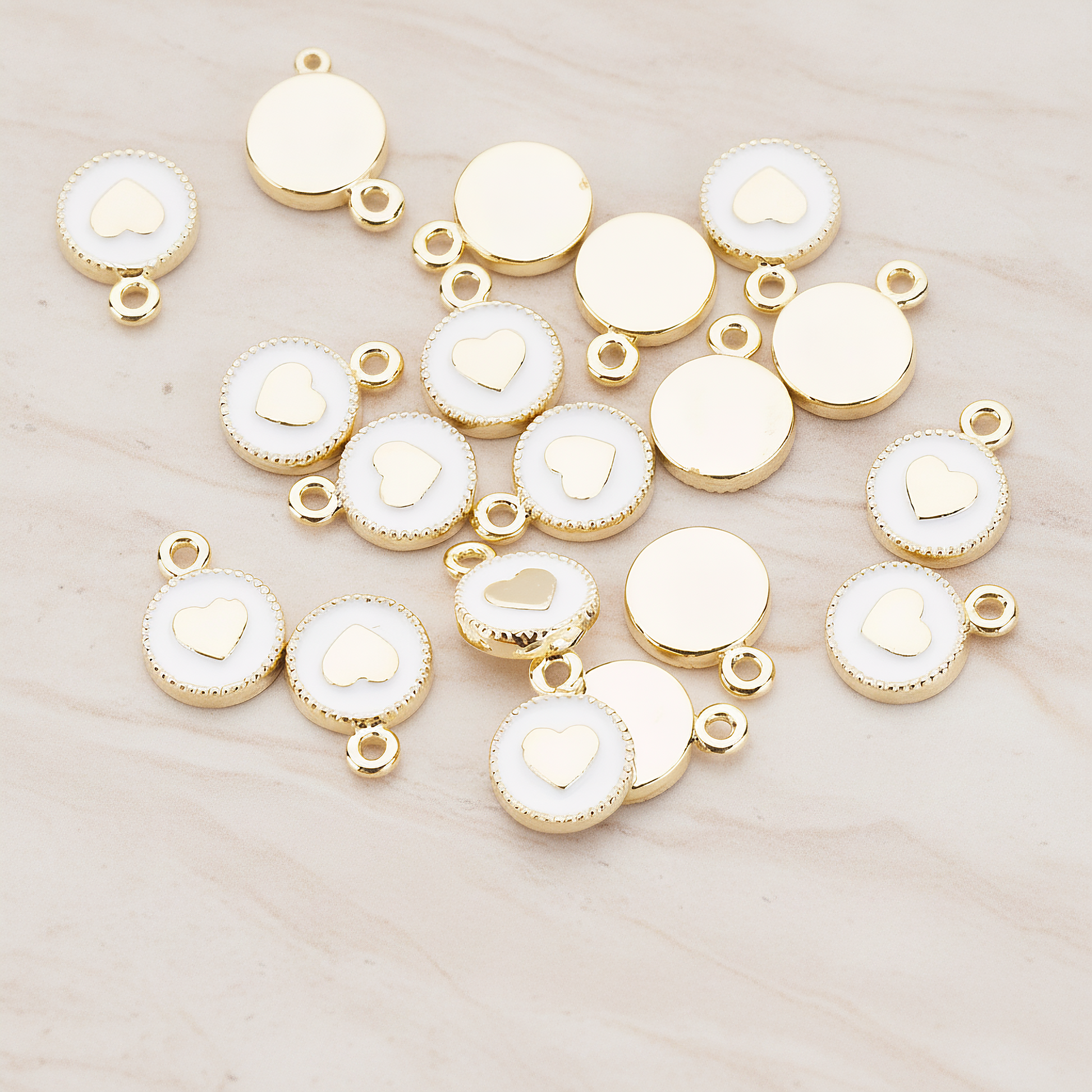 Round Heart or Moon or Peace or Star of Hand or Crown Pendant, 2 Pc on warm marble background (PD.1030-WH)