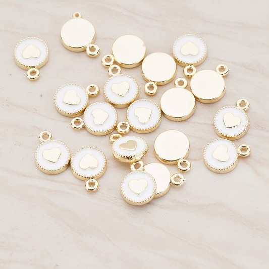 Round Heart or Moon or Peace or Star of Hand or Crown Pendant, 2 Pc on warm marble background (PD.1030-WH)