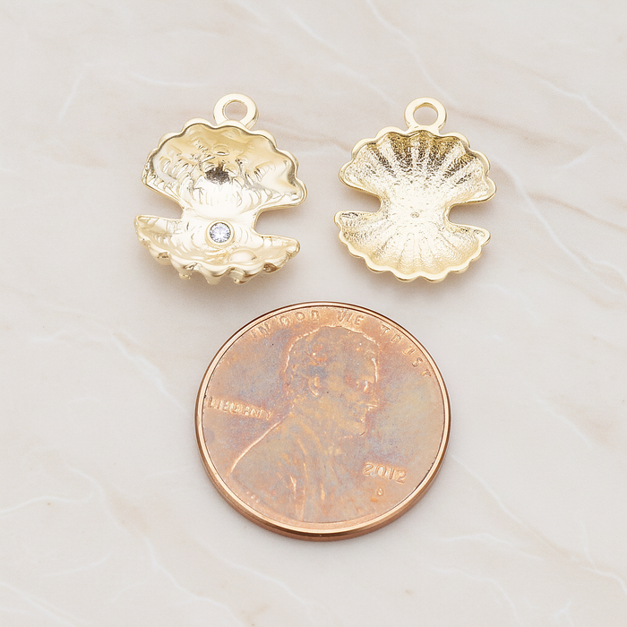 Open Seashell Scallop Pendant, 2 Pc on warm marble background (PD.1034)