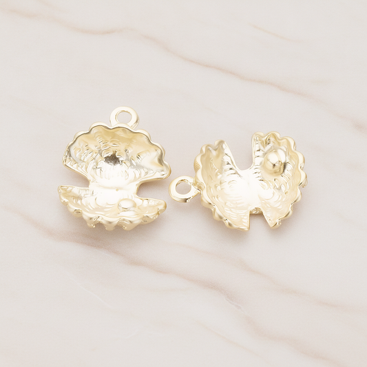 Open Seashell Scallop Pendant, 2 Pc on warm marble background (PD.1034)