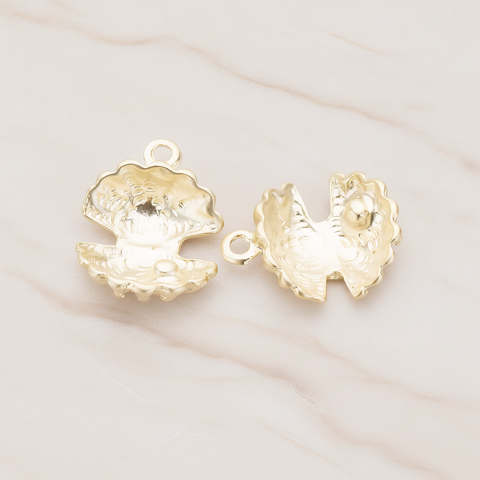 Open Seashell Scallop Pendant, 2 Pc on warm marble background (PD.1034)