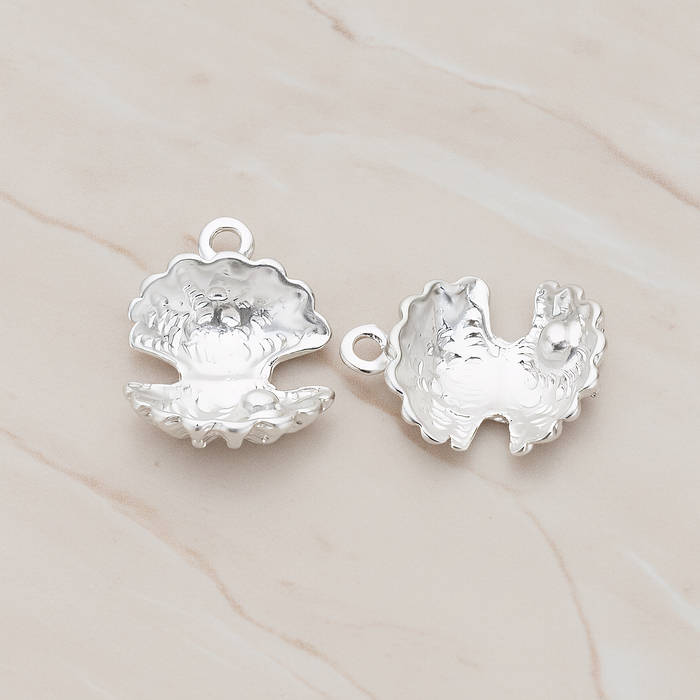 Open Seashell Scallop Pendant, 2 Pc on warm marble background (PD.1034)
