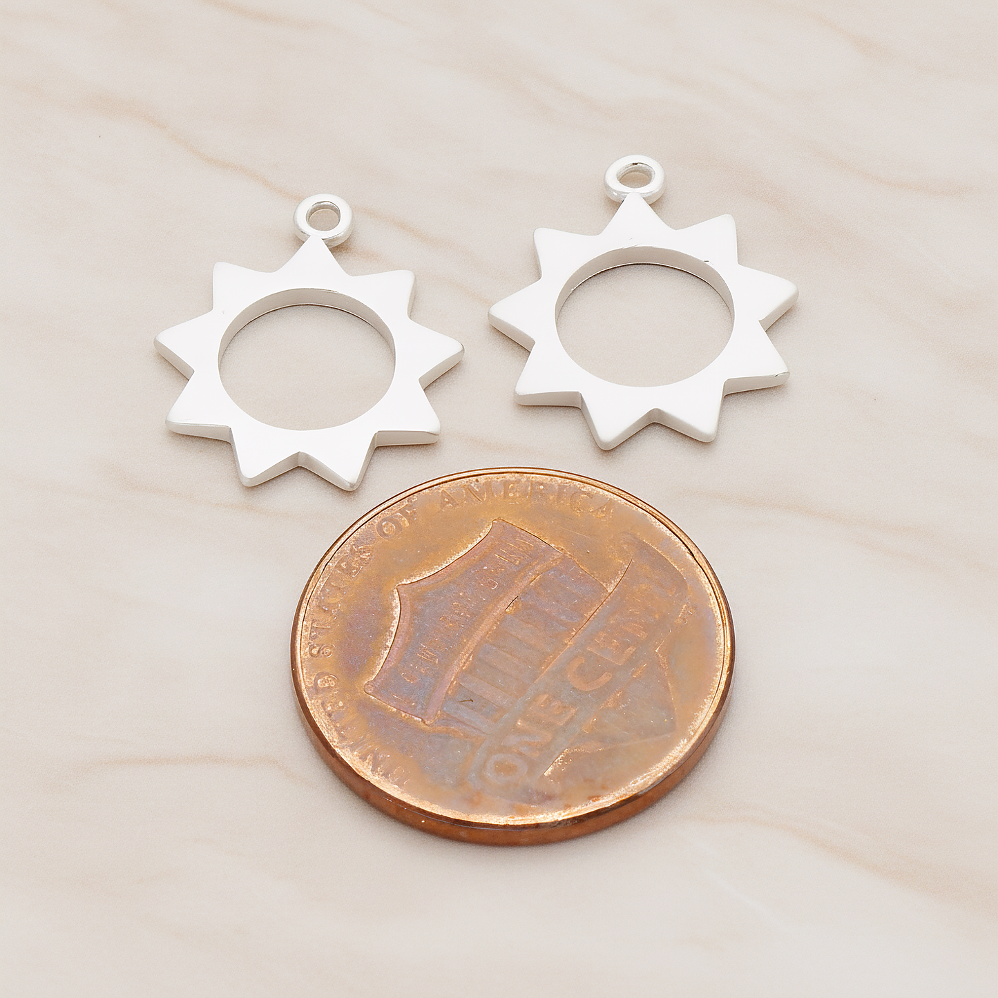 Simple Shaped Sun Pendant, 2 Pc on warm marble background (PD.1037)