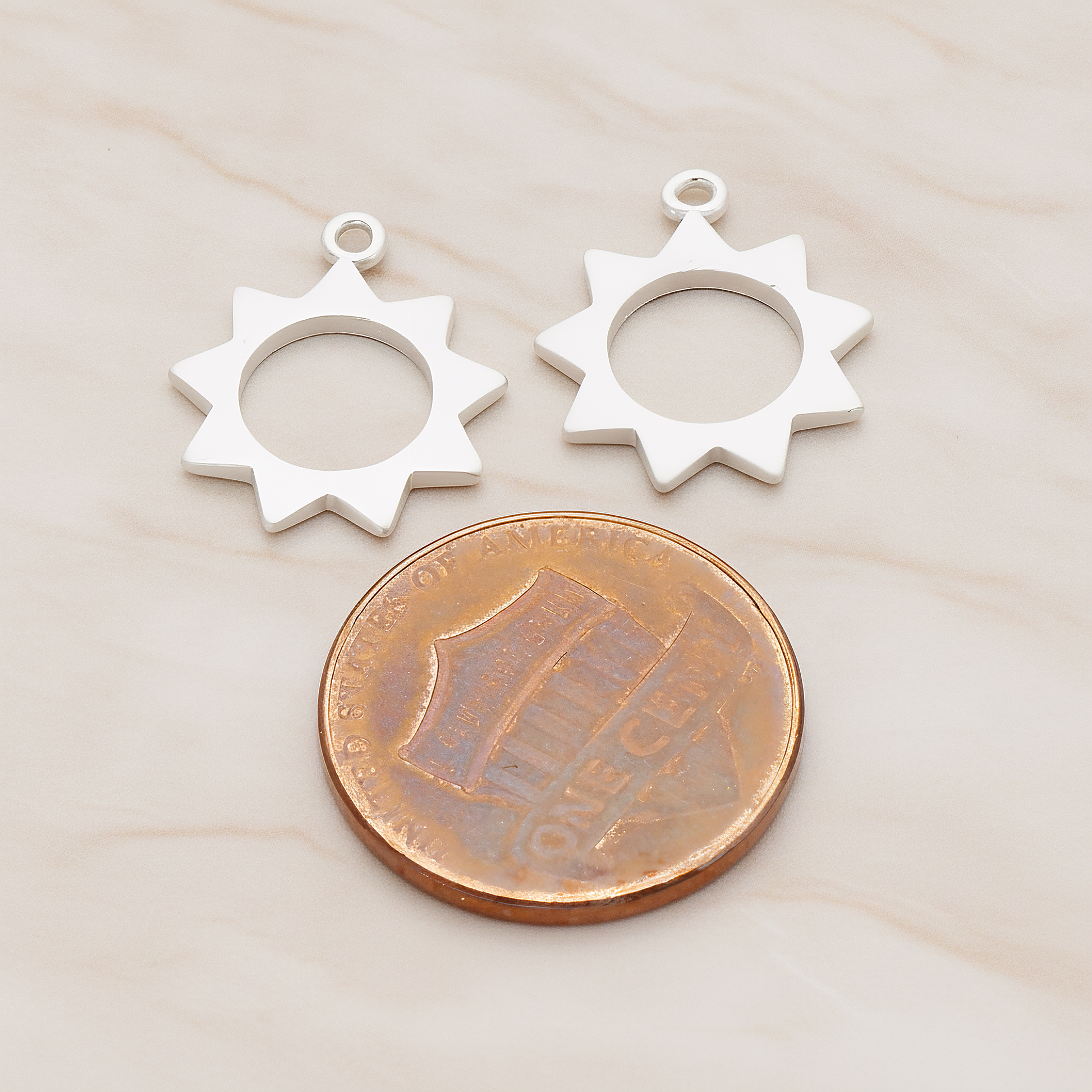 Simple Shaped Sun Pendant, 2 Pc on warm marble background (PD.1037)