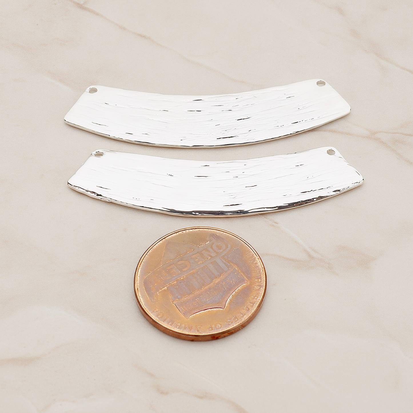 Curved Brushed Bar Pendant, 2 Pc on warm marble background (PD.1043)