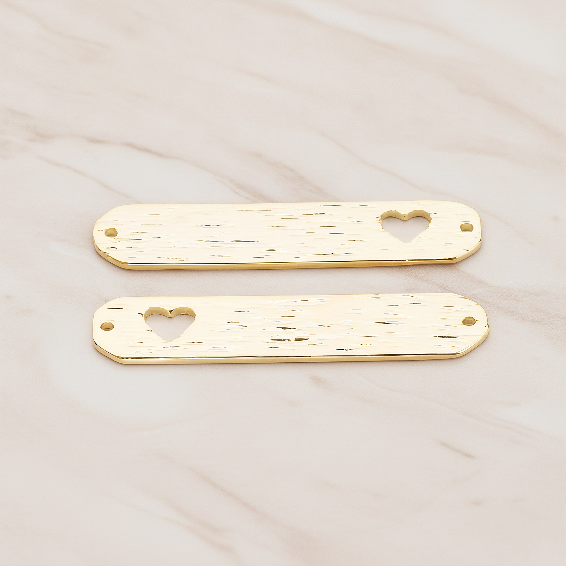 Heart on Brushed Rounded Bar Pendant, 2 Pc on warm marble background (PD.1047)