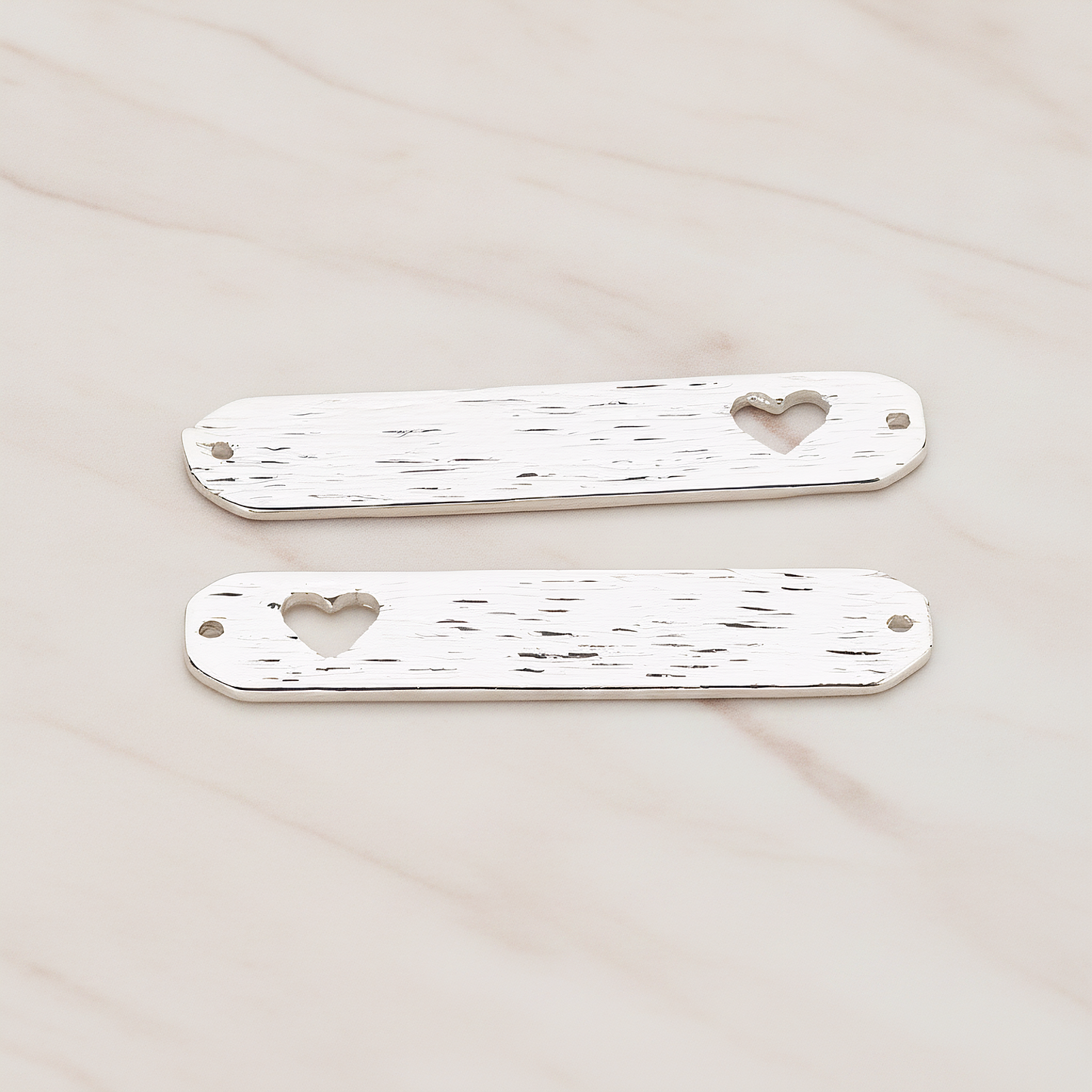Heart on Brushed Rounded Bar Pendant, 2 Pc on warm marble background (PD.1047)