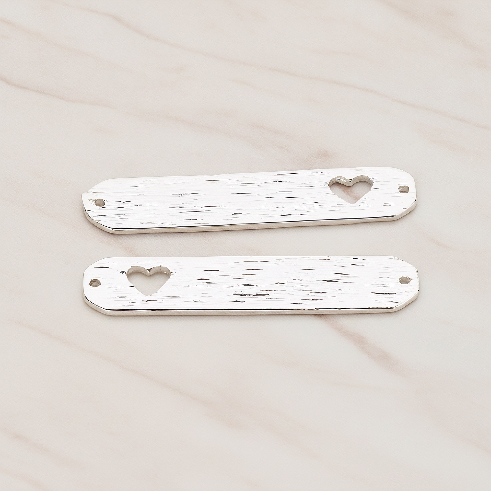 Heart on Brushed Rounded Bar Pendant, 2 Pc on warm marble background (PD.1047)