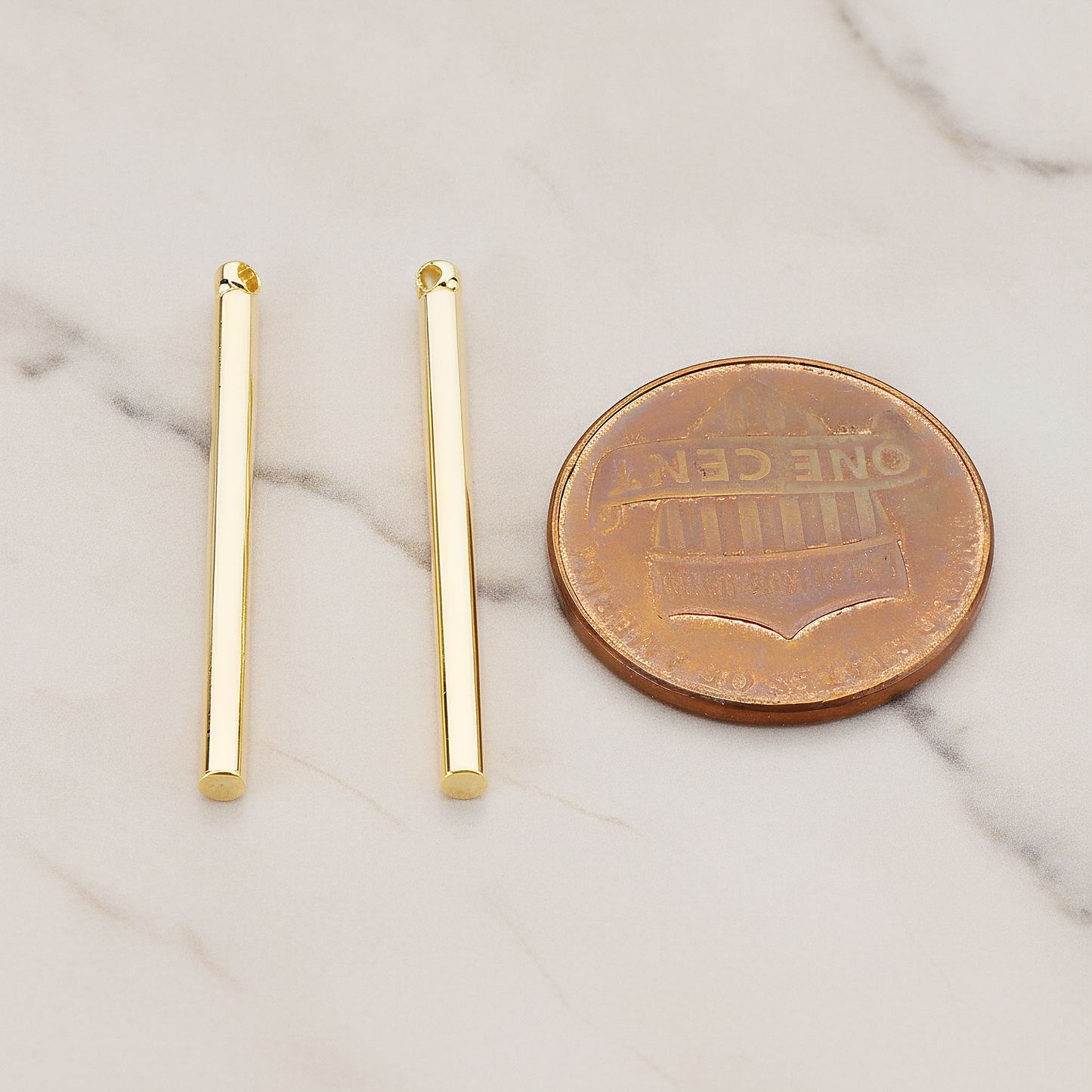 Short Cylinder Bar Stick Pendant, 2 Pc on warm marble background (PD.1061)