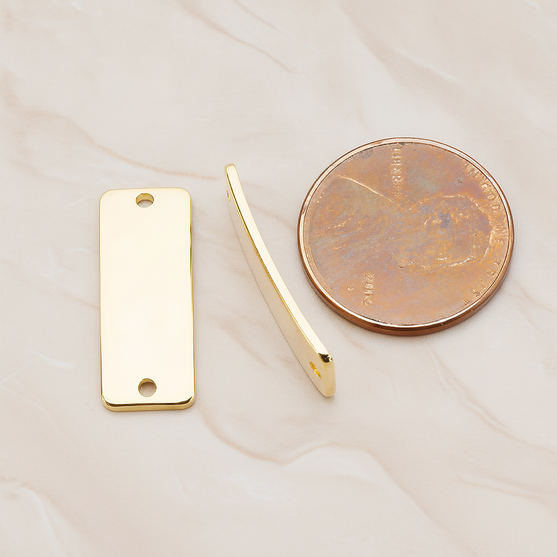 Slightly Curved Rectangle Tag Bar Connector, 2 Pc on warm marble background (PD.1063-01)