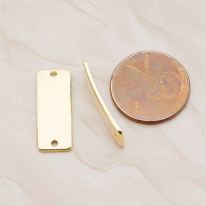 Slightly Curved Rectangle Tag Bar Connector, 2 Pc on warm marble background (PD.1063-01)