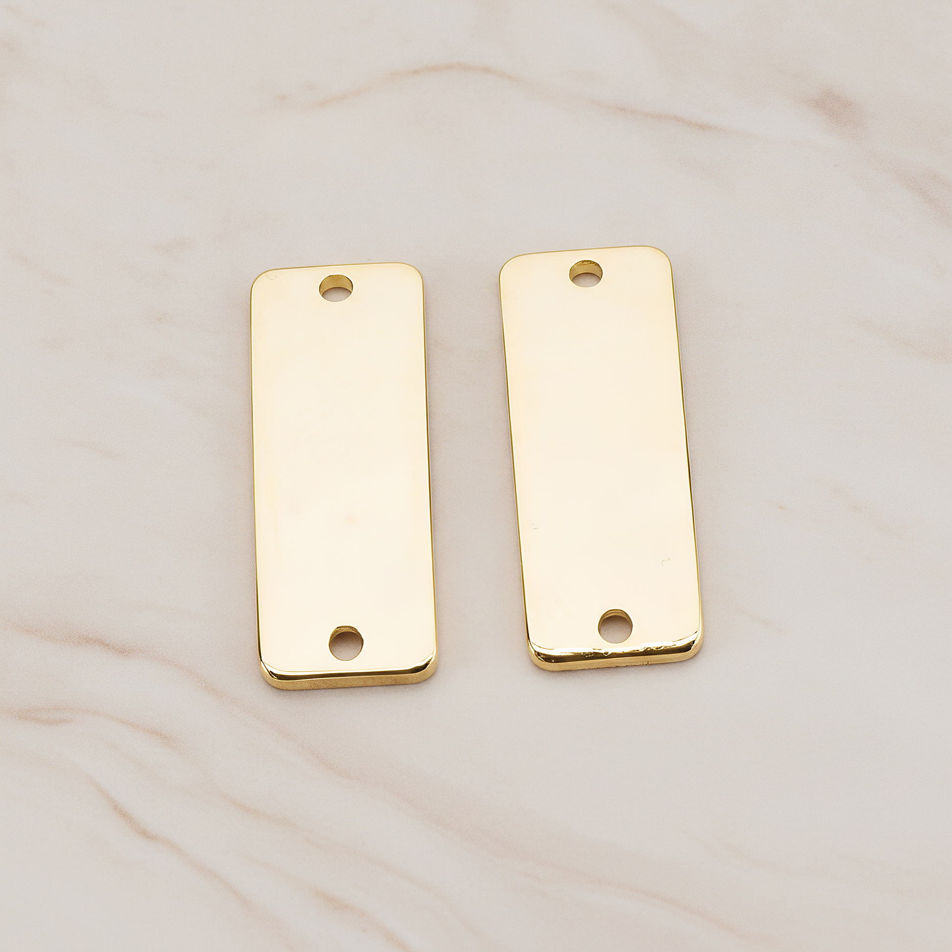 Slightly Curved Rectangle Tag Bar Connector, 2 Pc on warm marble background (PD.1063-01)