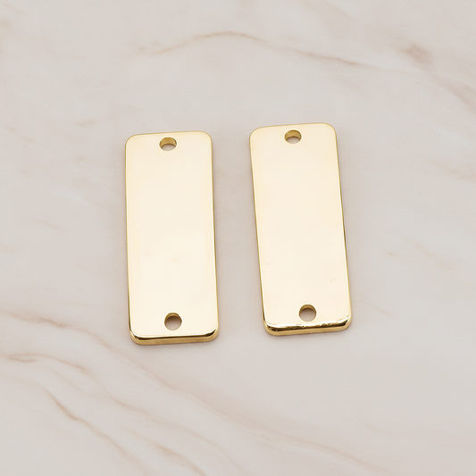 Slightly Curved Rectangle Tag Bar Connector, 2 Pc on warm marble background (PD.1063-01)