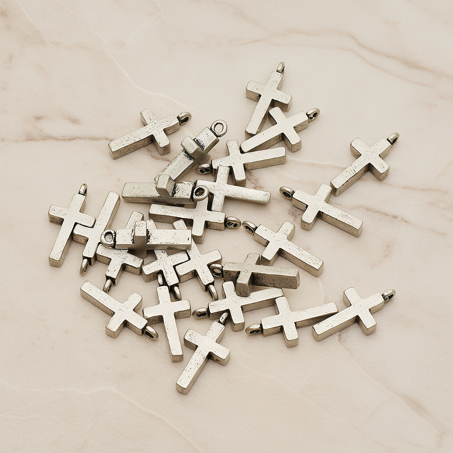 Simple Cross Pendant, 2 Pc on warm marble background (PD.1069)
