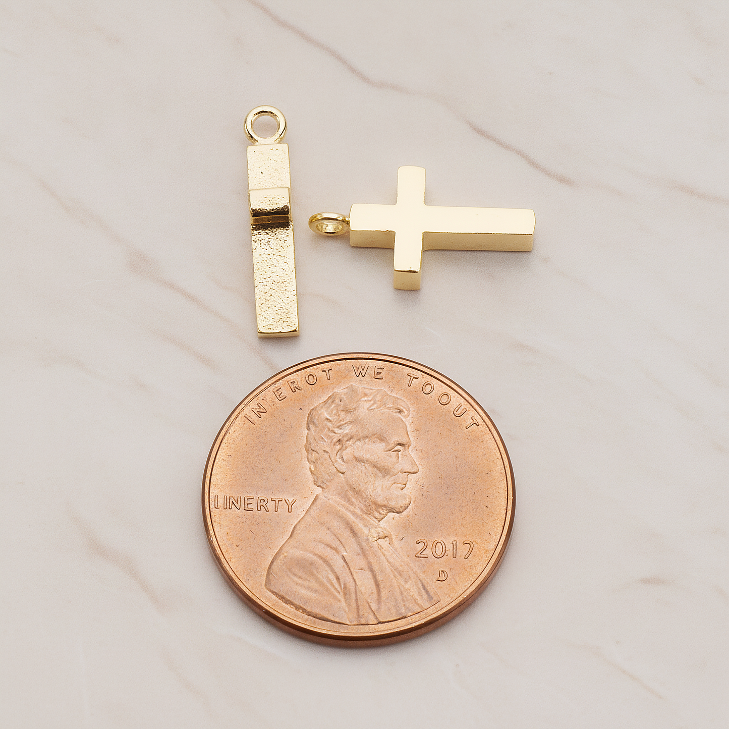 Simple Cross Pendant, 2 Pc on warm marble background (PD.1069)