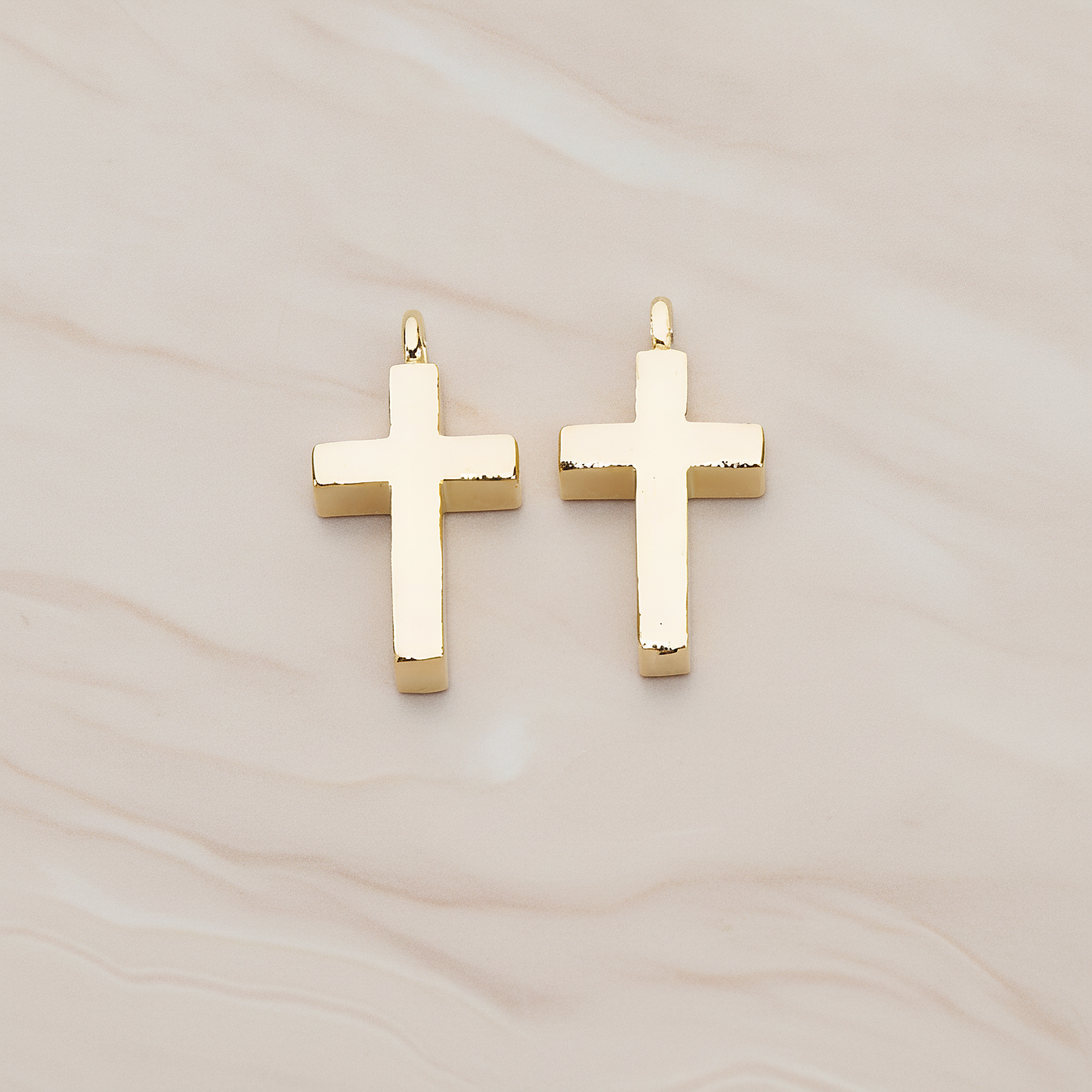 Simple Cross Pendant, 2 Pc on warm marble background (PD.1069)