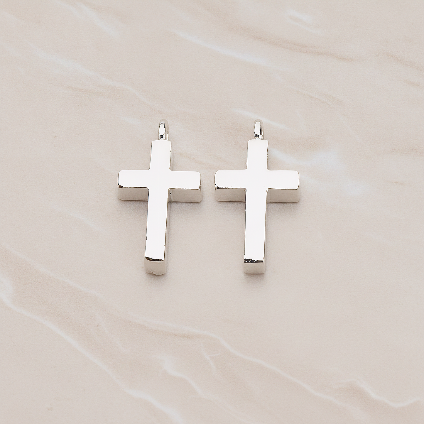 Simple Cross Pendant, 2 Pc on warm marble background (PD.1069)