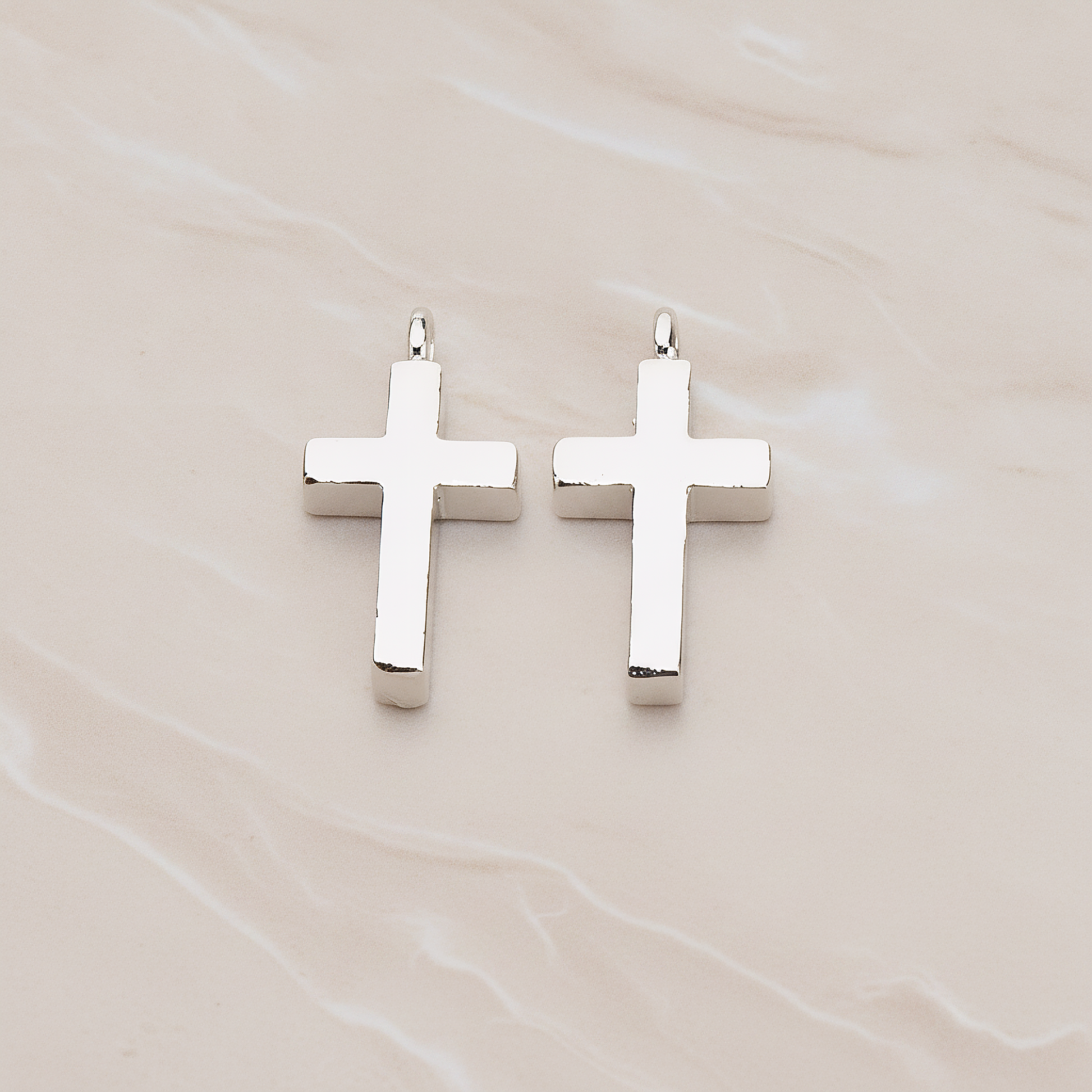 Simple Cross Pendant, 2 Pc on warm marble background (PD.1069)