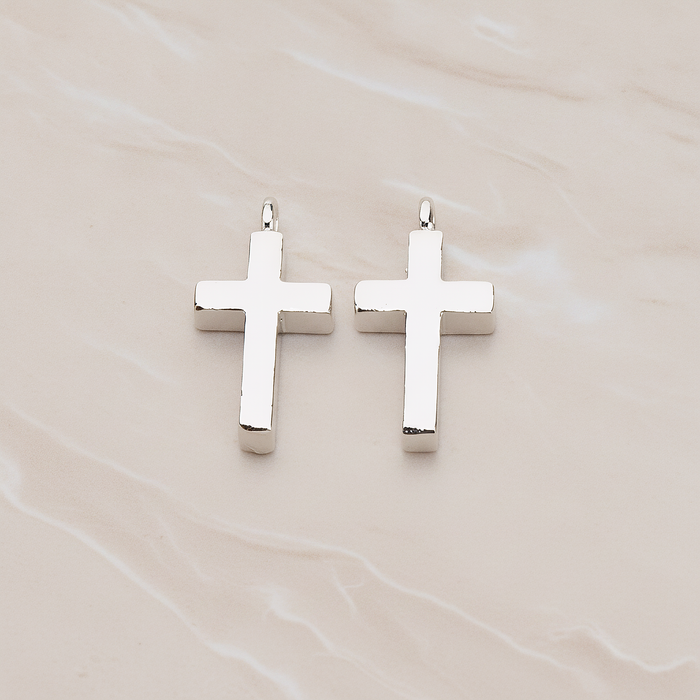 Simple Cross Pendant, 2 Pc on warm marble background (PD.1069)