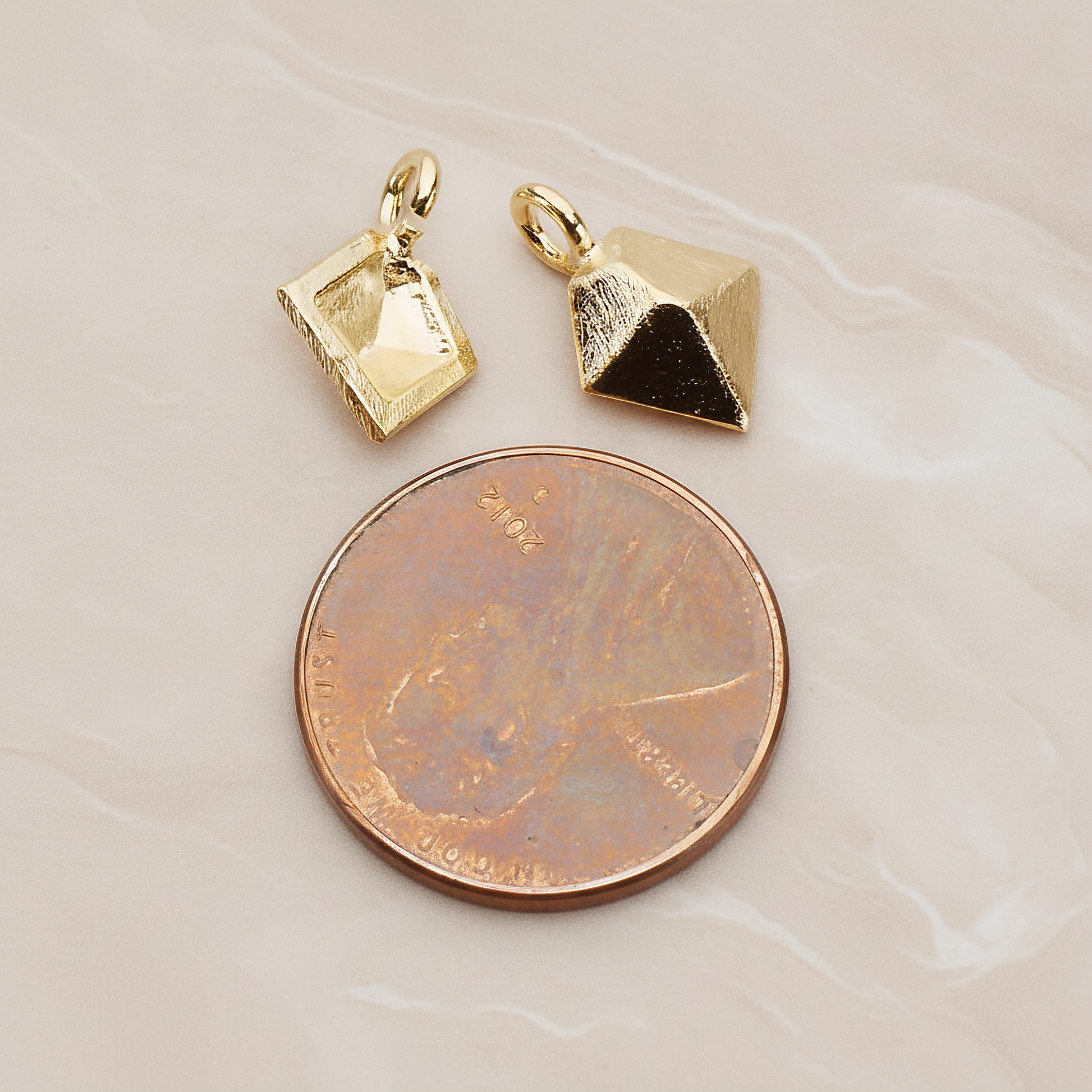 Brushed Pyramid Shaped Pendant, 2 Pc on warm marble background (PD.1070)