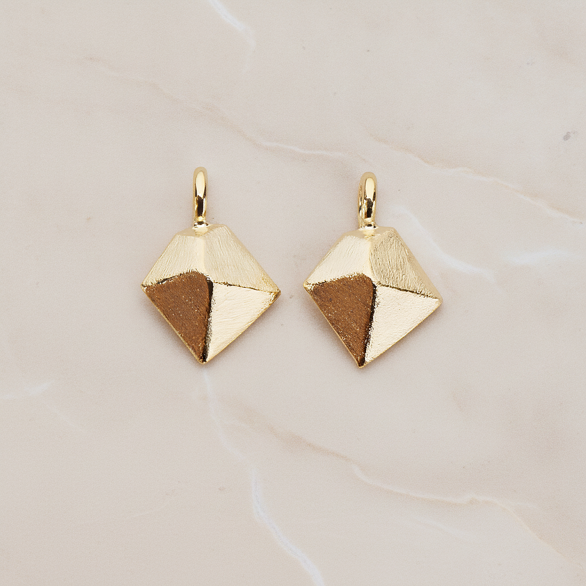 Brushed Pyramid Shaped Pendant, 2 Pc on warm marble background (PD.1070)