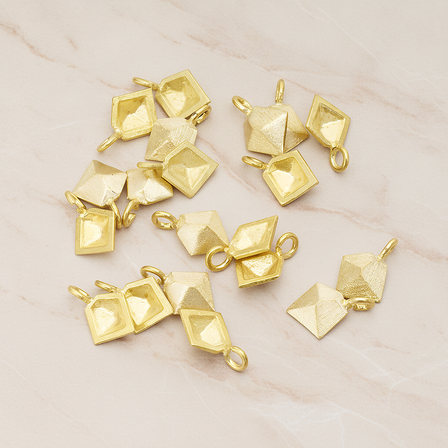 Brushed Pyramid Shaped Pendant, 2 Pc on warm marble background (PD.1070)