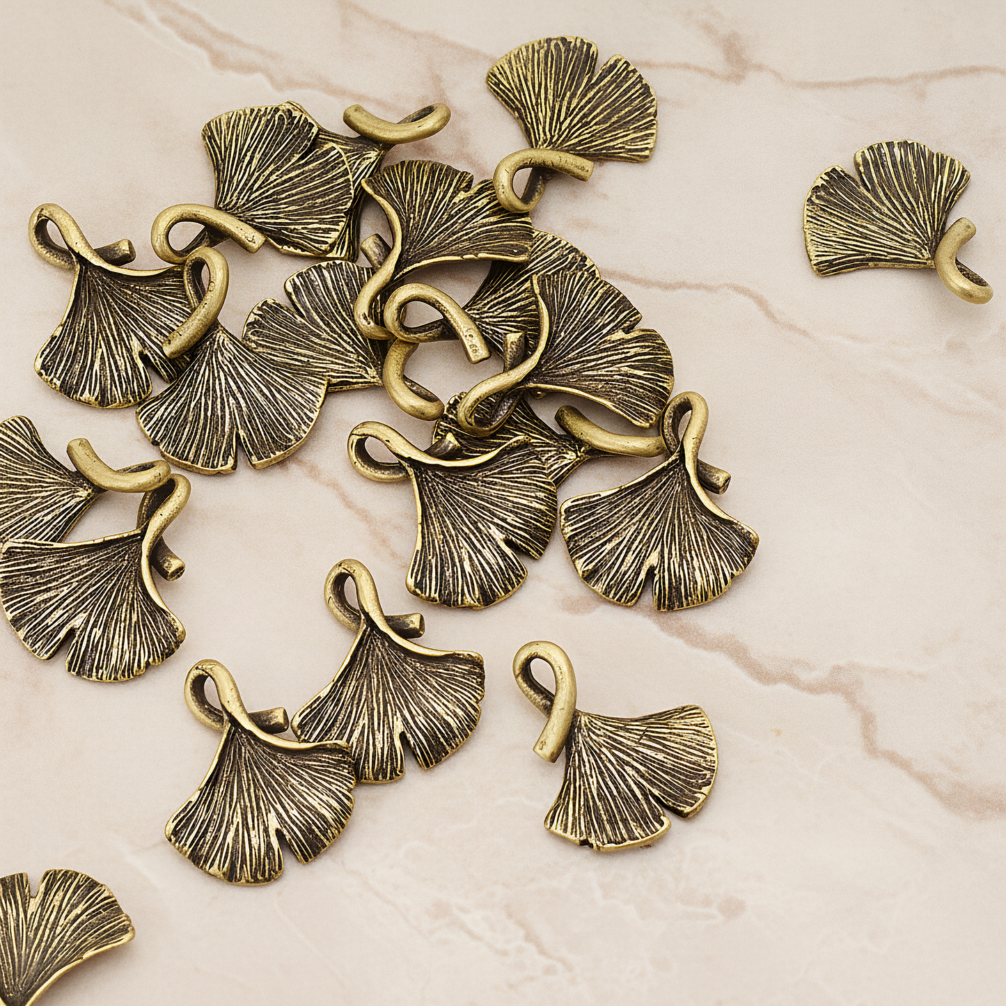 Ginkgo Leaf Pendant, 2 Pc on warm marble background (PD.1071)