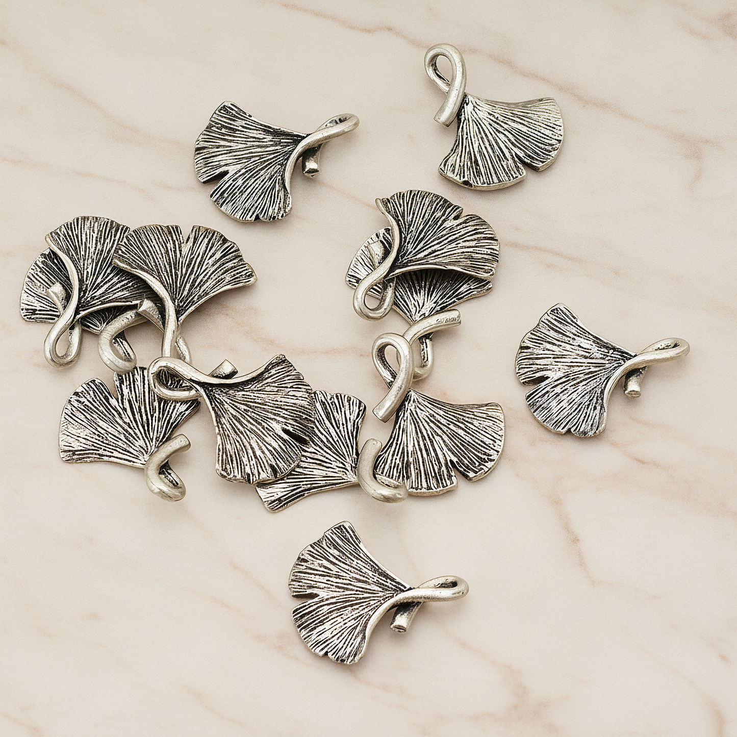 Ginkgo Leaf Pendant, 2 Pc on warm marble background (PD.1071)