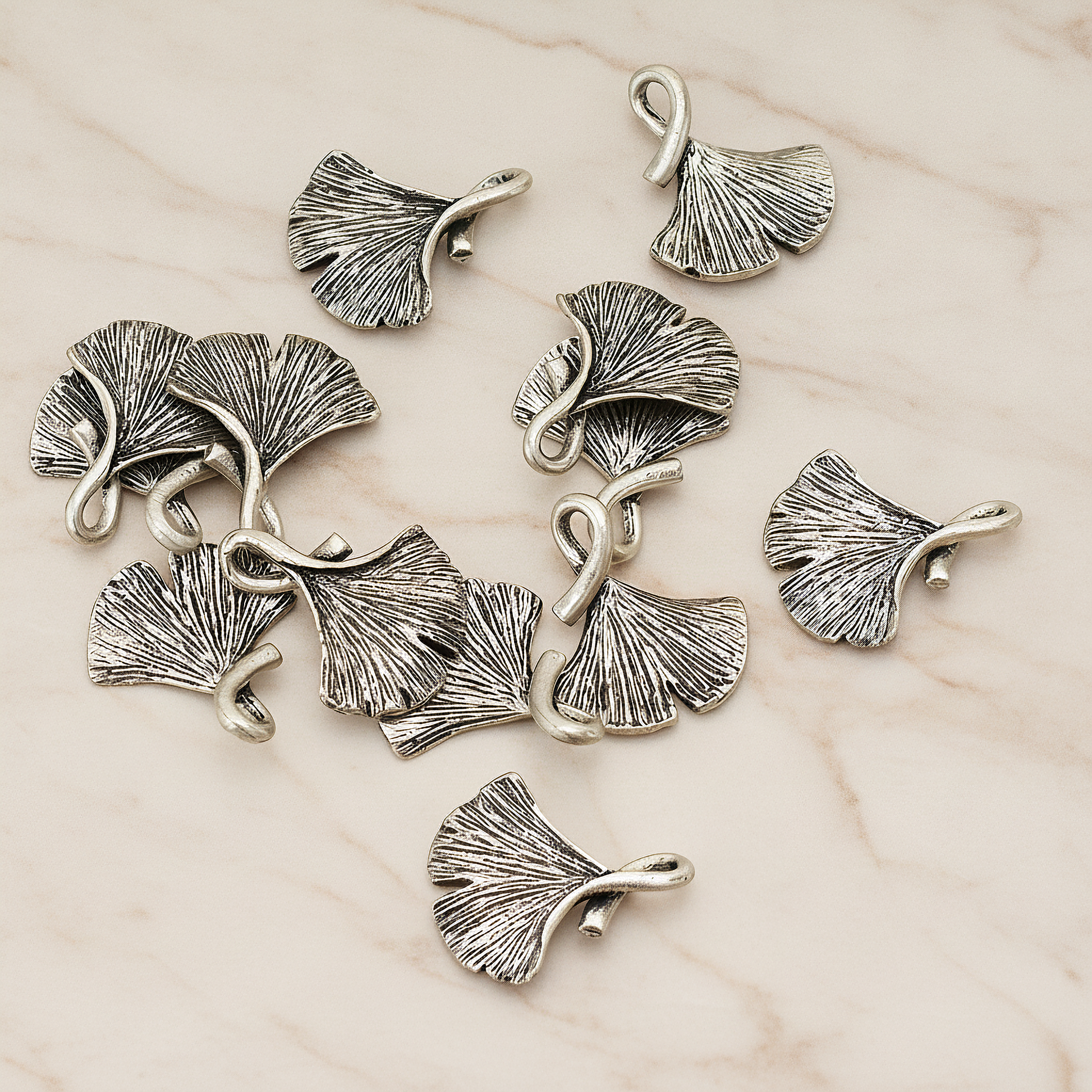 Ginkgo Leaf Pendant, 2 Pc on warm marble background (PD.1071)