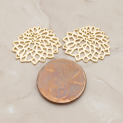 Mum Flower Silhouette Pendant, 2 Pc on warm marble background (PD.1075)