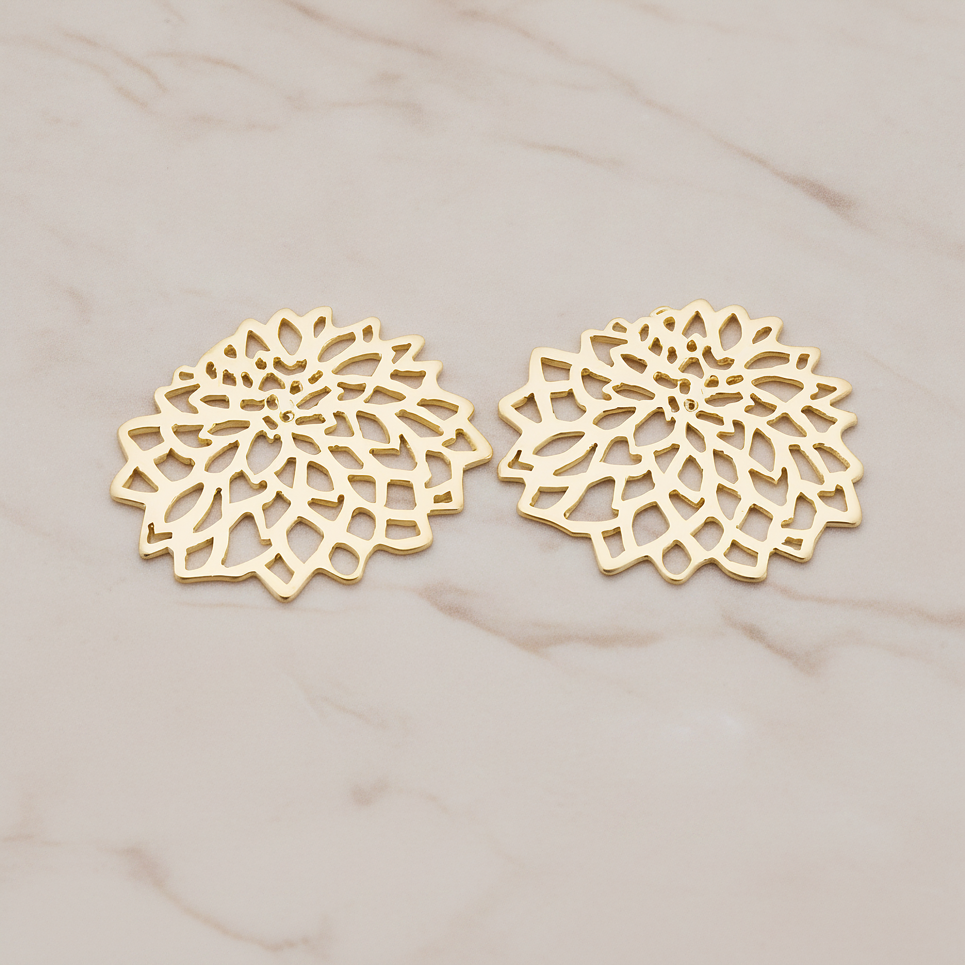Mum Flower Silhouette Pendant, 2 Pc on warm marble background (PD.1075)