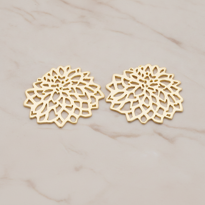 Mum Flower Silhouette Pendant, 2 Pc on warm marble background (PD.1075)