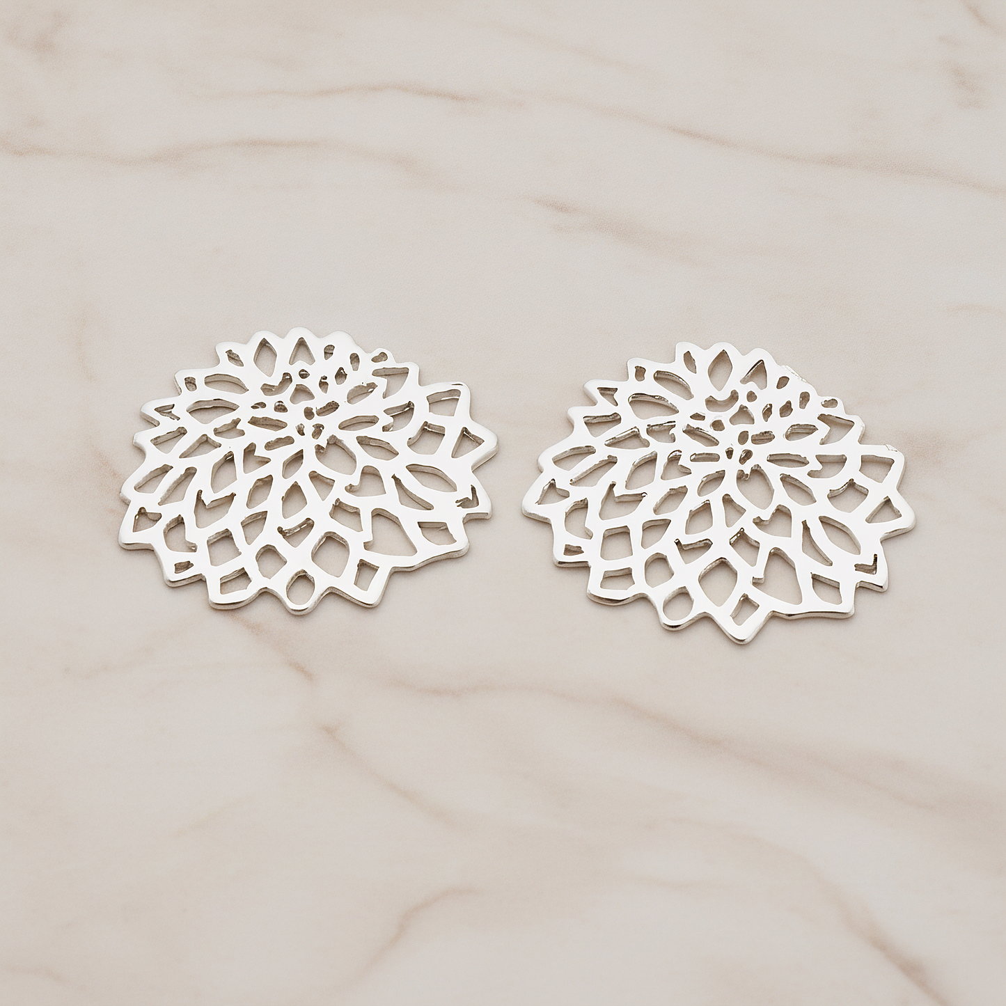Mum Flower Silhouette Pendant, 2 Pc on warm marble background (PD.1075)