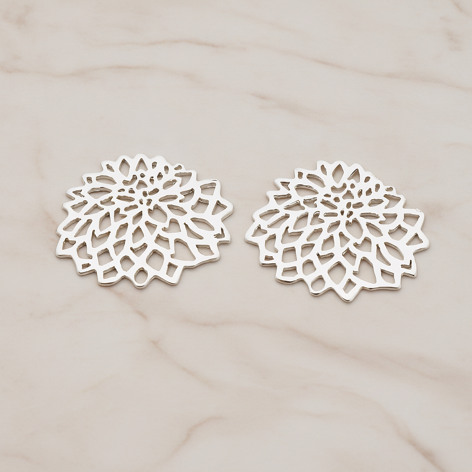 Mum Flower Silhouette Pendant, 2 Pc on warm marble background (PD.1075)