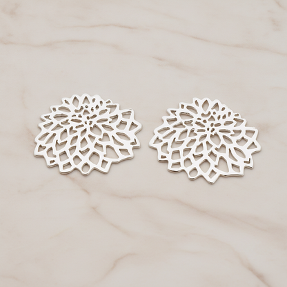 Mum Flower Silhouette Pendant, 2 Pc on warm marble background (PD.1075)