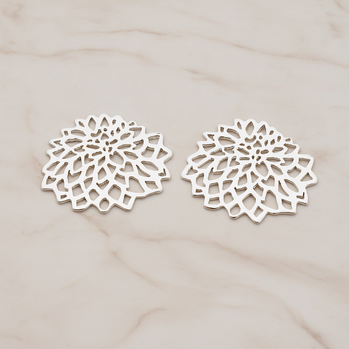 Mum Flower Silhouette Pendant, 2 Pc on warm marble background (PD.1075)