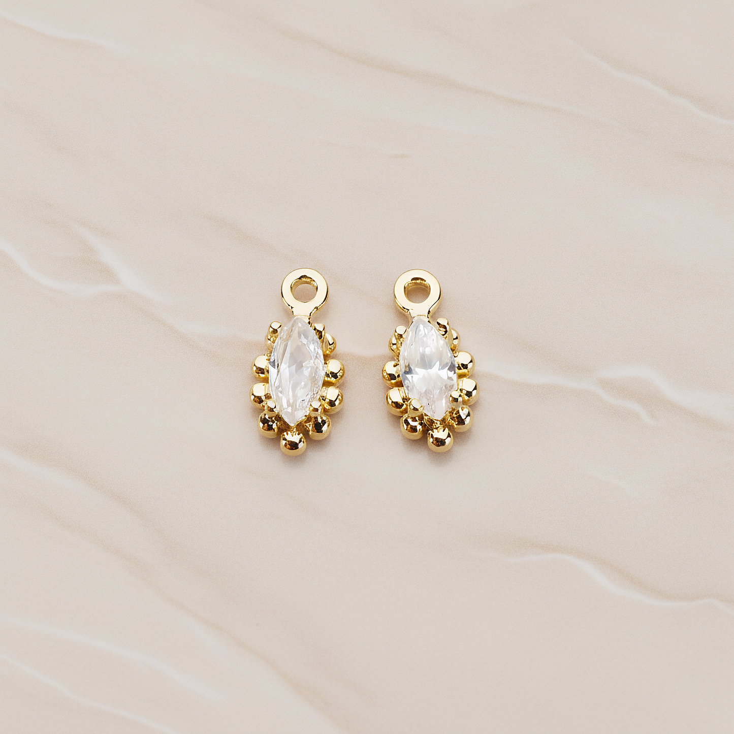 Oval Framed Cubic Setting Pendant, 2 Pc on warm marble background (PD.1077)